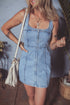 Chic Sleeveless Square Neck Seamed Zipper Bodycon Denim Mini Dress